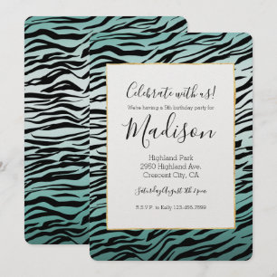 Girly Mint Ombre Black Zebra tryck Inbjudningar