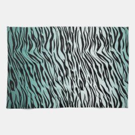 Girly Mint Ombre Black Zebra tryck Kökshandduk