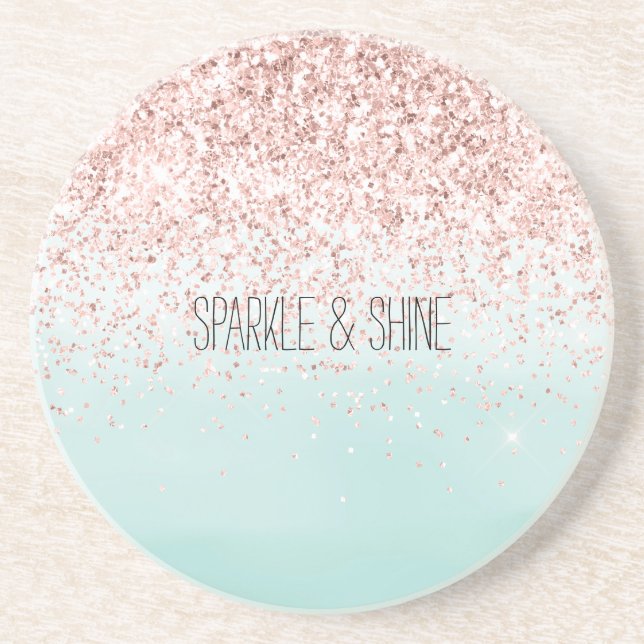 Girly Mint Ombre Glam Rosa Glitter Underlägg (Framsidan)