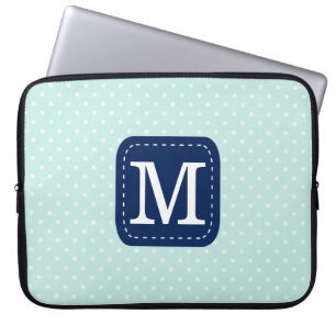Girly Mint Polka dots Mönster Anpassningsbar Monog Laptop Sleeve