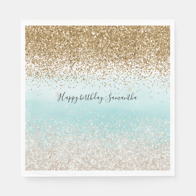 Girly Mint Watercolor Ombre Guld Glitzy Glitter Pappersservett (Framsidan)