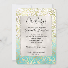 Girly Mint Watercolor Ombre Guld Leopard Skriv ut Inbjudningar