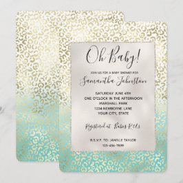 Girly Mint Watercolor Ombre Guld Leopard Skriv ut Inbjudningar