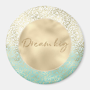 Girly Mint Watercolor Ombre Guld Leopard Skriv ut Magnet