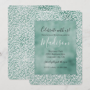 Girly Mint White Leopard Skriv ut Inbjudningar