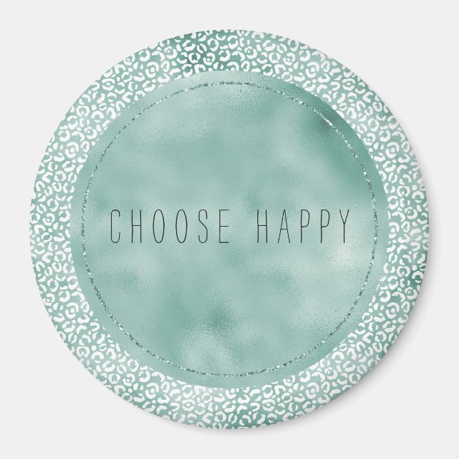 Girly Mint White Leopard Skriv ut Magnet (Framsidan)