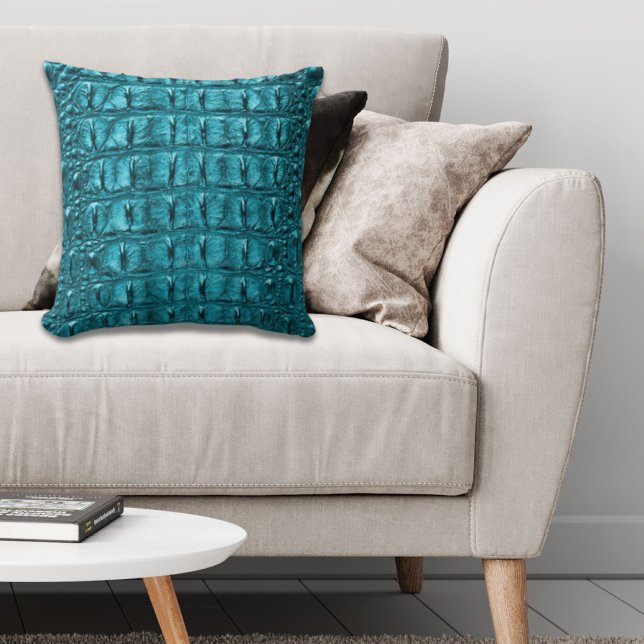 girly mode turkos blue Alligator Leather Kudde (girly fashion turquoise blue Alligator Leather Throw Pillow)