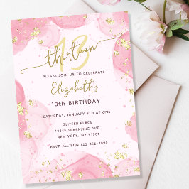 Girly Modern Abstrakt Rosa Bläck Faux Guld Glitter Inbjudningar
