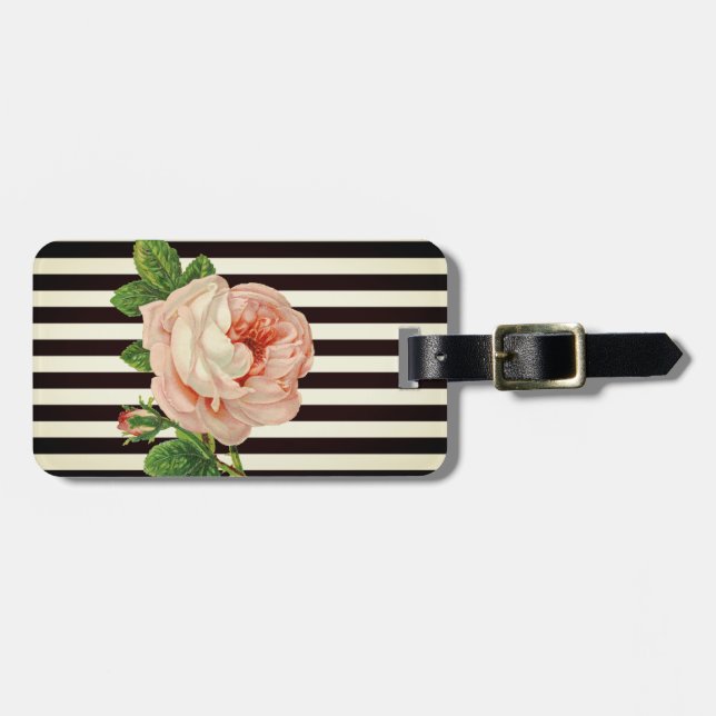 Girly Modern Chic Flowers ,Black White Rand Bagagebricka (Horisontell Framsida)