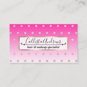 Girly Modern Glitter Polka dots Neon Rosa Ombre Visitkort