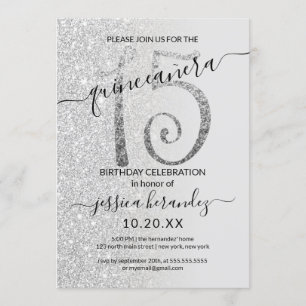 Girly Modern Grått Silver Glitter Ombre Quinceañer Inbjudningar