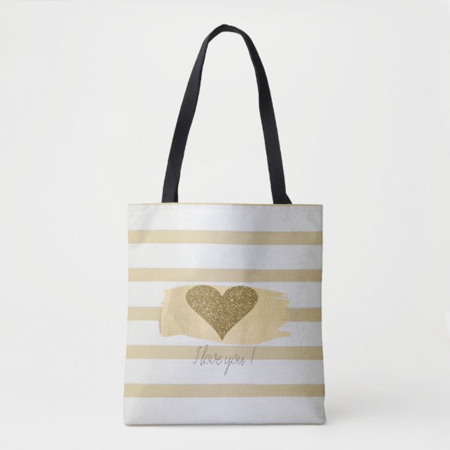 Girly Modern Guld Rand,Glitter Heart Tygkasse (Framsida)
