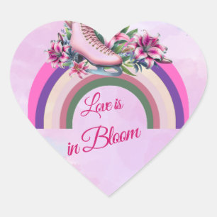 Girly Modern Kärlek är i Bloom Ro Guld Rosa Lily Hjärtformat Klistermärke