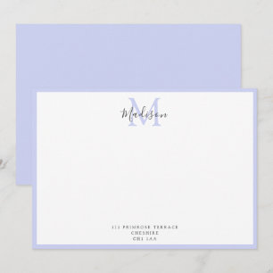 Girly Modern Lavender Handlettered Monogram Note C Anteckningskort