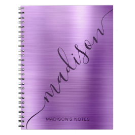 Girly Modern Lila Metall Monogram Namnteckning Anteckningsbok