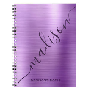 Girly Modern Lila Metall Monogram Namnteckning Anteckningsbok