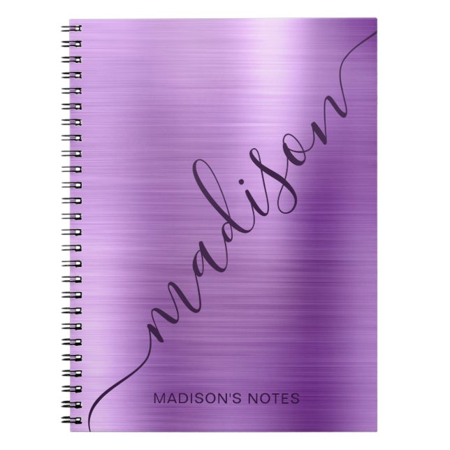 Girly Modern Lila Metall Monogram Namnteckning Anteckningsbok (Framsidan)