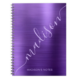 Girly Modern Lila Metallic Monogram Namnteckning Anteckningsbok