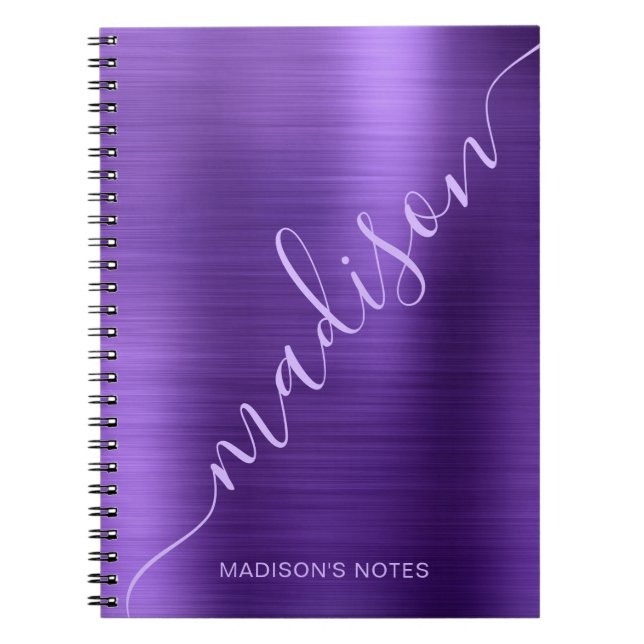 Girly Modern Lila Metallic Monogram Namnteckning Anteckningsbok (Framsidan)