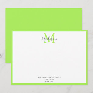Girly Modern Lime Green Calligraphy Monogram ej Anteckningskort