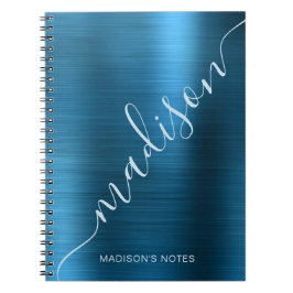 Girly Modern Mid Blue Metall Monogram Namnteckning Anteckningsbok
