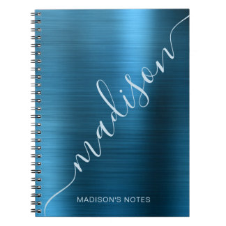 Girly Modern Mid Blue Metall Monogram Namnteckning Anteckningsbok
