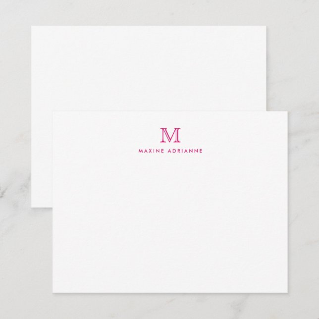 Girly Modern Monogram Initial Magenta Shock rosa Inbjudningar (Fram/baksida)