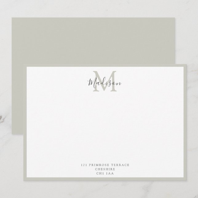 Girly Modern Pastel Grått Handlettered Monogram N Anteckningskort (Fram/baksida)