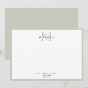 Girly Modern Pastel Grått Handlettered Monogram N Anteckningskort