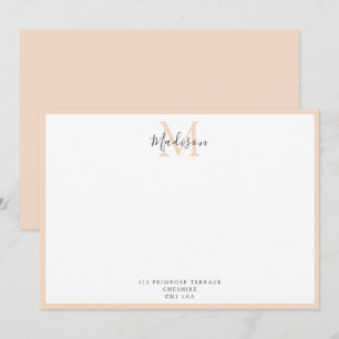Girly Modern Peach Handletts Monogram Note Car Anteckningskort