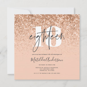 Girly modern persiko-typografi glitter 18 födelsed