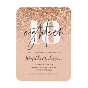 Girly modern persiko-typografi glitter 18 födelsed magnet