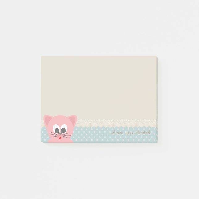 Girly Modern ,Polka dots, katt Post-it Block (Framsida)
