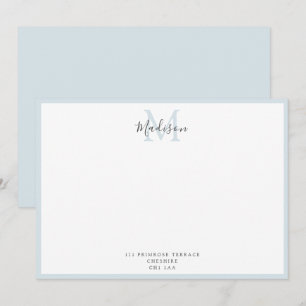 Girly Modern Powder Blue Monogrammed Note Anteckningskort