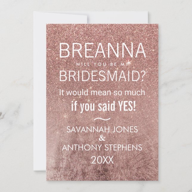 Girly Modern Ro Guld Glitter Foil Bridesmaids Inbjudningar (Framsida)