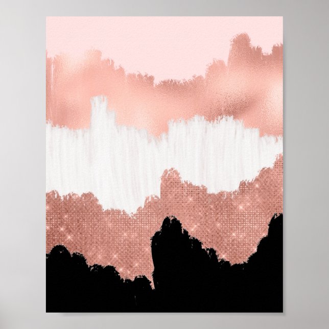 Girly Modern Ro Guld Rosa Glitter Brushstroke Poster (Framsidan)