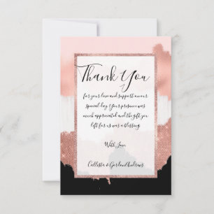 Girly Modern Ro Guld Rosa Glitter Brushstroke Tack Kort
