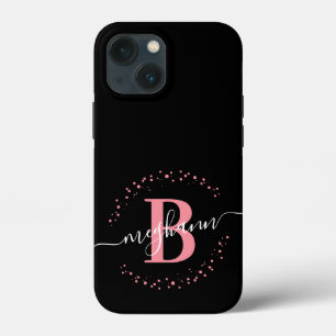 Girly Modern Rosa Black Namn-skript Monogrammad