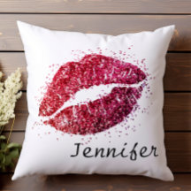 Girly Modern Rosa Red Glitter Kiss Läppar