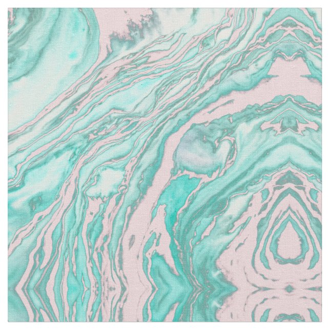 Girly Modern Rosa Teal Grönt Smoky Marble Mönster Tyg (Närbild)