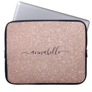 Girly Modern Script Rosa ros Guld Glitter Gnistra Laptop Fodral