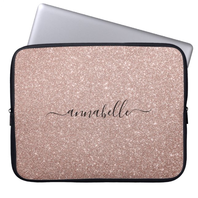 Girly Modern Script Rosa ros Guld Glitter Gnistra Laptop Fodral (Framsidan)