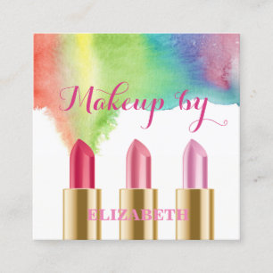 Girly Modern Watercolor Paint Stänk, Lipsticks Fyrkantigt Visitkort