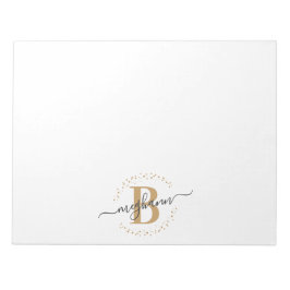 Girly Modern White Guld Namn-skript Monogrammad Anteckningsblock