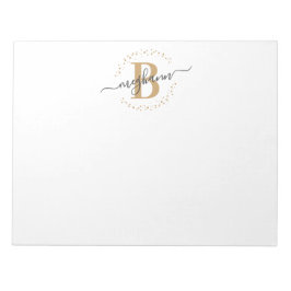 Girly Modern White Guld Namn-skript Monogrammad Anteckningsblock