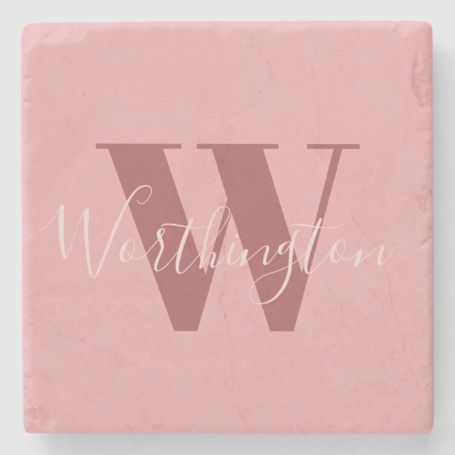 Girly Monogram and Name pink blush red Stenunderlägg (Framsidan)
