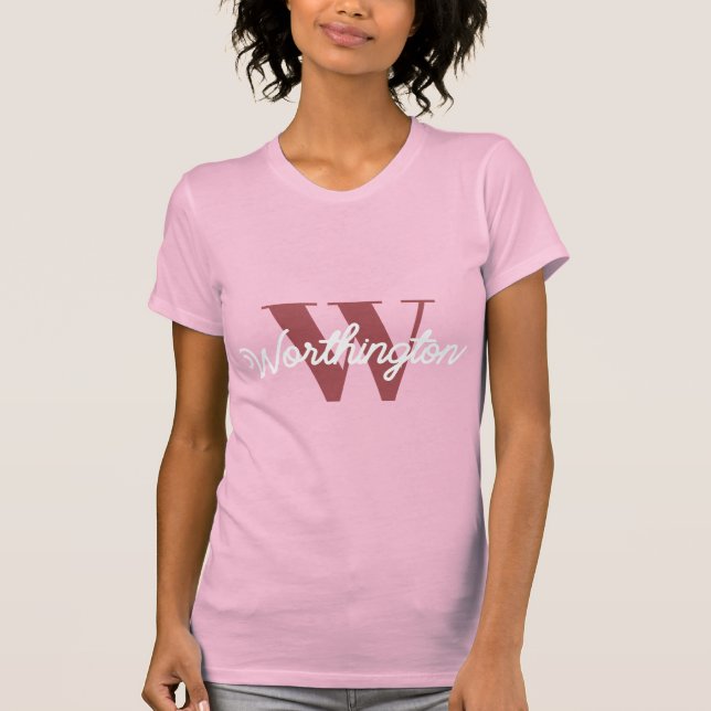 Girly Monogram and Name pink blush red T Shirt (Framsida)