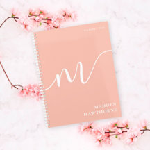 Girly Monogram Calligraphy Coral Rosa