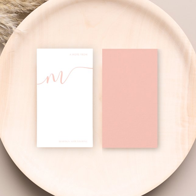 Girly Monogram Calligraphy Coral Rosa Stationery Anteckningskort (Skapare uppladdad)