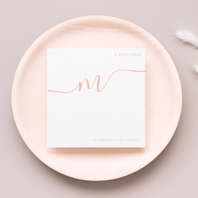 Girly Monogram Calligraphy Coral Rosa Stationery Anteckningskort (Skapare uppladdad)